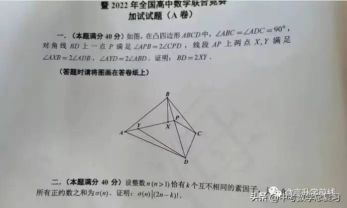 首发！2022年全国中学生数学奥林匹克竞赛试题